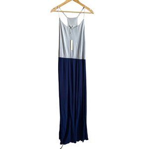 New! LC by Lauren Conrad Blue Colorblock Full-Length Spaghetti Maxi Dress Size L